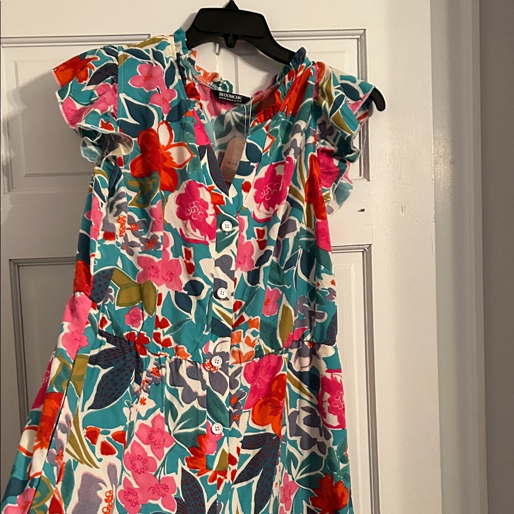BloomChic Floral Jumpsuit - Pink, Orange, Green, Blue size 2X 18/20 NWT wide leg - Picture 3 of 10